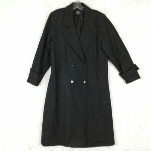 Stephanie Mathews Womens Coat‎ 100% Wool Double Breasted Marled Black Petite 6P